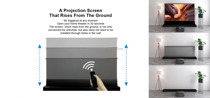 92" 100" 110" 120" 135" 150" Electric Floor-Rising Screens with Ambient Light Rejecting Material 1