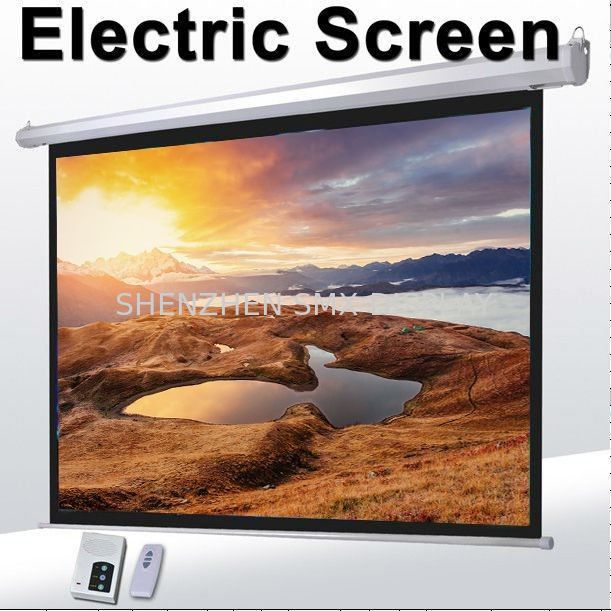 1:1 60"Motorized Projector Screen With Remote Control,Matte White Fabric Screen For Movie Theater
