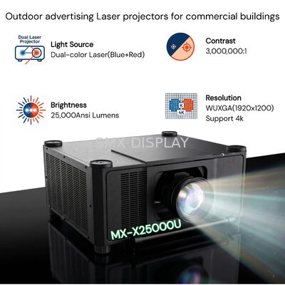 Kalite Değiştirilebilir Lensler 25000 lümen Çift Lazer Mühendislik Projektörü Mimari Projeksiyon Haritalaması için 64 Noktalı Geometrik Düzeltme Fabrika